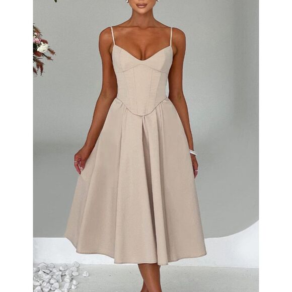 Baby Boo NWT Midi Length Corset MARIELLA MIDI DRESS - BEIGE - Picture 1 of 7